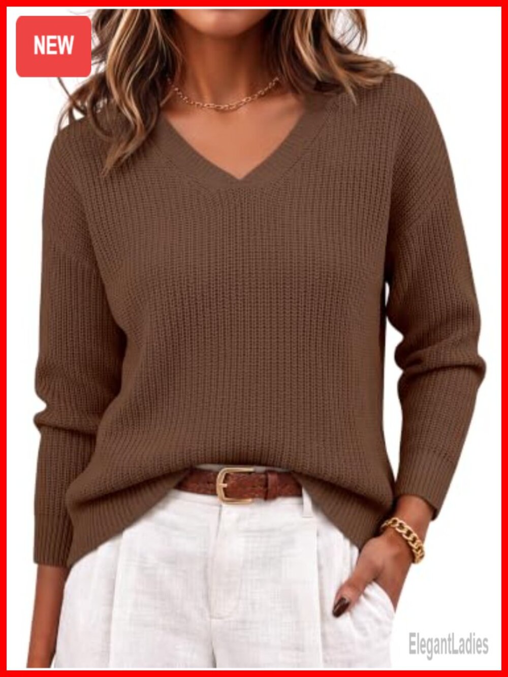 ANRABESS Womens V Neck Sweater Loose Fit Pullover Fall Casual